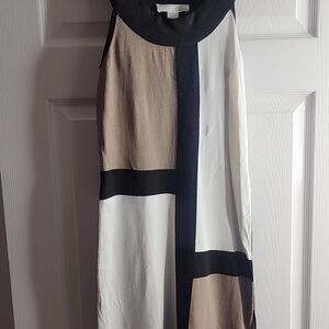 Theory Colorblock Maxi Dress in Black, White, and Brown